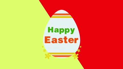 Happy Easter with big egg and flowers on yellow and red pattern Stock Footage 167439593