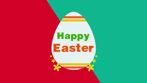 Happy Easter with big egg and flowers on green and red pattern Stock Footage 168053694