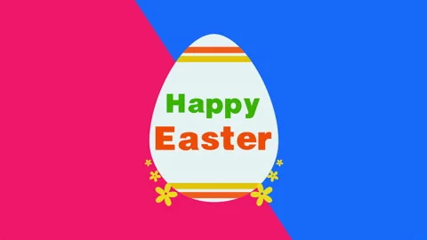 Happy Easter with big egg and flowers on blue and red pattern Stock Footage 168790540