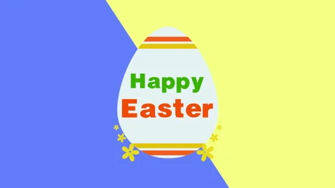 Happy Easter with big egg and flowers on blue and yellow pattern Stock Footage 169720417