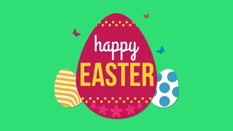 Happy Easter with big eggs and butterfly on green color Video stock 167439599