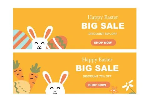 Happy easter big sale design with festive patterns and bunny illustrations for Illustrazione stock
