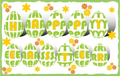 Happy easter billboard with letters in eggs and small flowers Stock Illustration