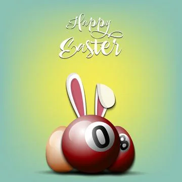 Happy Easter. Billiard ball with ears rabbit Stock Illustration
