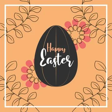 Happy easter black egg flowers and foliage decoration Illustrazione stock
