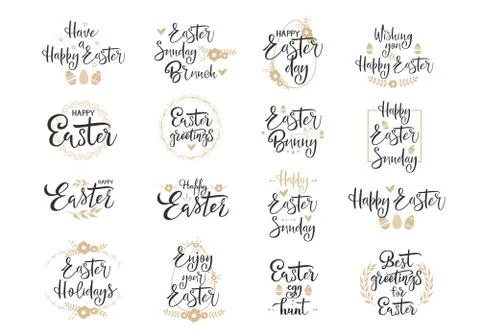 Happy Easter black handwritten calligraphy vector set Stockillustratie