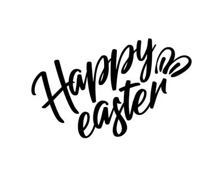Happy easter black lettering, text with rabbit ears isolated, design for holiday Stock Illustration