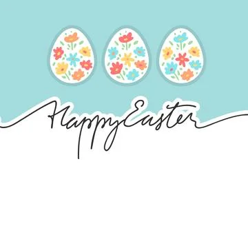 Happy Easter black linear lettering with eggs Stock Illustration