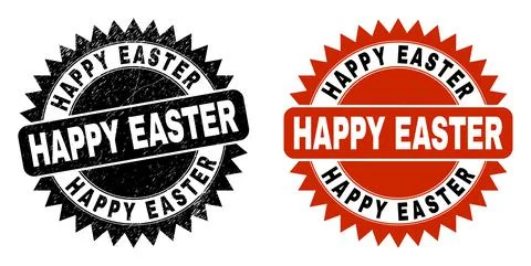 HAPPY EASTER Black Rosette Stamp with Distress Texture 스톡 일러스트