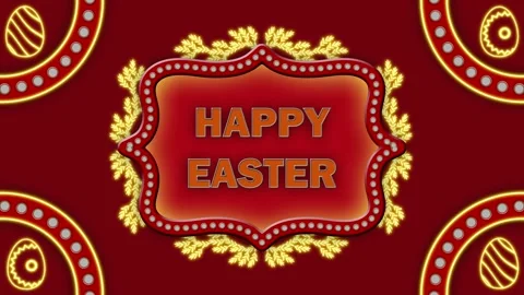 Happy easter blessings text in bright yellow blinking light and decorated w.. Stock Footage 268470415