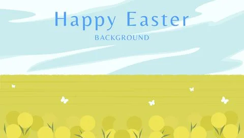 Happy Easter blooming fields banner illustration. Hello Spring vector postcar Stock Illustration