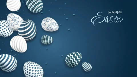 Happy Easter. Blue animated background with Easter eggs with painted patterns. Stock Footage 233382403