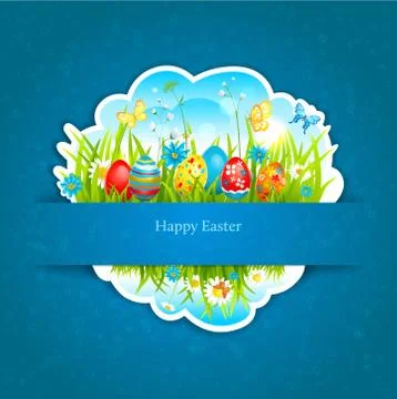 Happy Easter blue background 库存插图