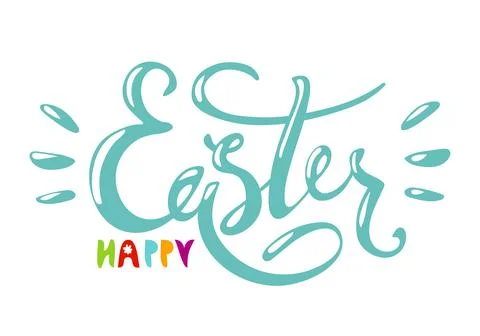 Happy easter, blue easter inscription wish, text for design, funny childish l Illustrazione stock