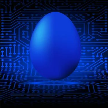Happy easter. Blue luminous egg on the background of a circuit board. Vector Stock Illustration
