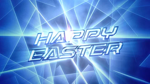 Happy Easter with blue neon lines on stage Stock Footage 232409757