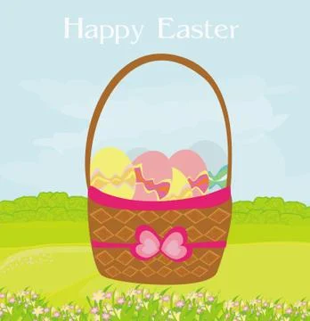 Happy easter border on rural landscape イラスト素材