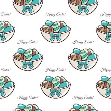 Happy Easter Bowl And Eggs Stock Illustration