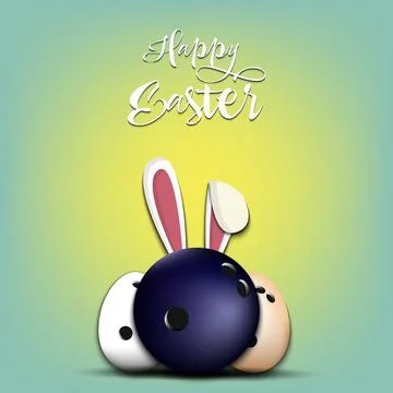 Happy Easter. Bowling ball with ears rabbit Stock Illustration