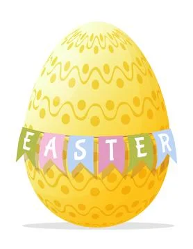Happy Easter! A bright illustration of an Easter egg and a ribbon with flag.. Stock Illustration