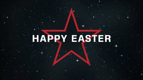 Happy Easter bright red star shines in celestial black night Видео 269007053
