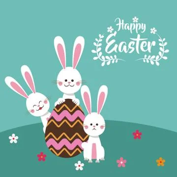 Happy easter bunnies chocolate egg floral Illustrazione stock