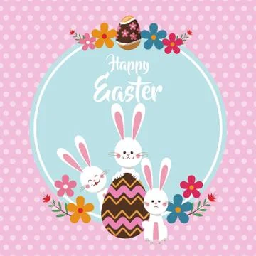 Happy easter bunnies egg floral dots background Ilustración de archivo