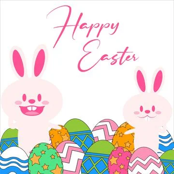 Happy Easter Bunnies in a white background, Happy Easter bunnies with Multi-c Stock Illustration