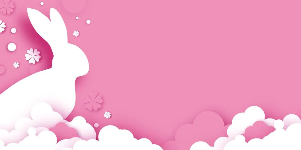 Happy Easter Bunny. 3D Podium scene or pedestal on pink bg with paper cut rabbit Stock Illustration