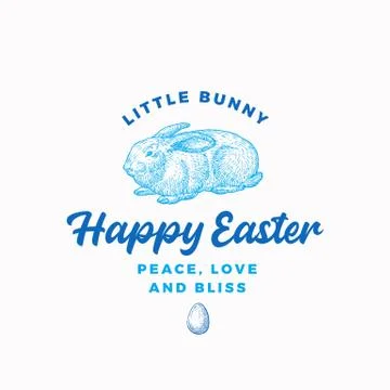 Happy Easter Bunny Abstract Vector Sign, Symbol or Logo Template. Hand Drawn Stockillustratie