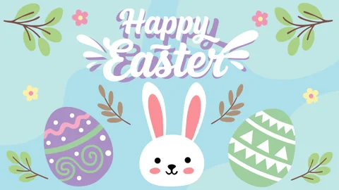 Happy Easter Bunny and Colorful Eggs Spring Background Видео 331609054