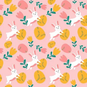Happy easter bunny and egg pattern with floral geometry design イラスト素材