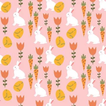 Happy easter bunny and egg pattern with floral and geometric elements Illustrazione stock