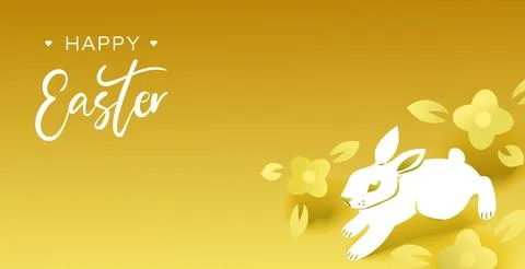 Happy Easter Bunny banner. Trendy Easter design with typography, spring yello Stock Illustration