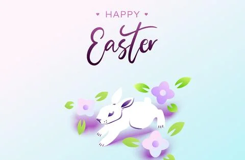 Happy Easter Bunny banner. Trendy Easter design with typography, spring light Stock Illustration