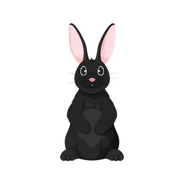 Happy Easter bunny black flat character cartoon Stock Illustration