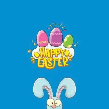 Happy easter bunny with calligraphic text, clouds , rainbow and color easter Stockillustratie