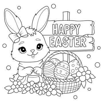 Happy easter bunny coloring book Stock Illustration