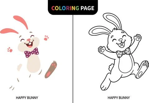 Happy Easter Bunny Coloring Page for Kids Fun Activity. Stock Illustration