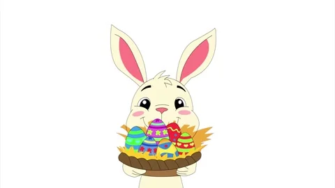 Happy Easter bunny with coloured eggs in gift basket Stock Footage 268760761