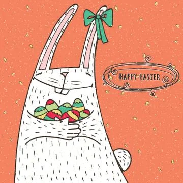 Happy Easter bunny with Easter eggs Illustrazione stock