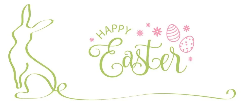 Happy easter bunny with easter eggs and text calligraphy banner isolated Stock Illustration