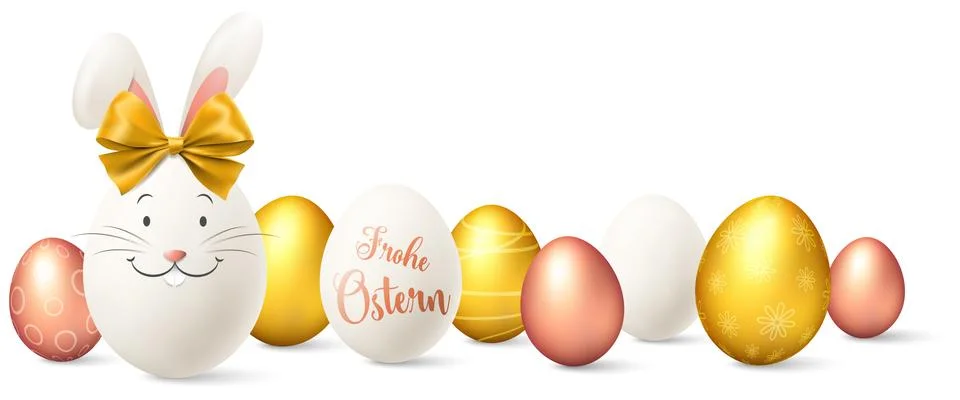 Happy easter bunny with easter eggs isolated vector (German) Illustrazione stock