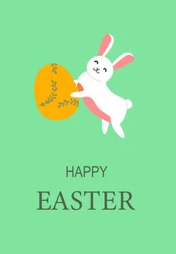 Happy easter bunny with egg design for greeting card or poster Stock Illustration