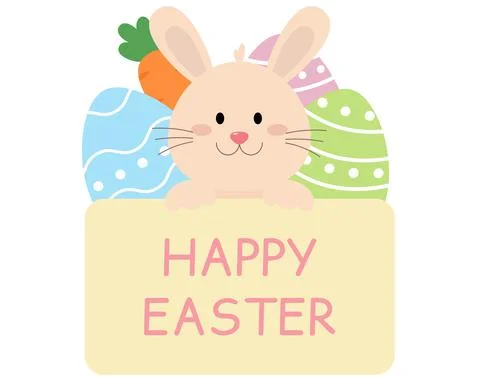 Happy Easter bunny with eggs and carrot. Illustrazione stock