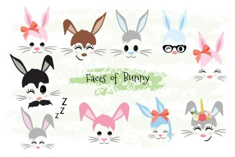Happy Easter Bunny face Clipart Easter gift Stock Illustration