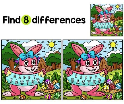 Happy Easter Bunny Find The Differences Stock Illustration
