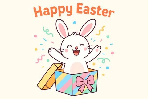 Happy easter bunny in gift box surprise illustration 스톡 일러스트