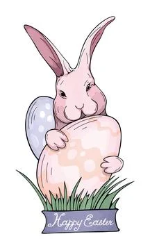 Happy Easter - bunny holding an egg Stock Illustration