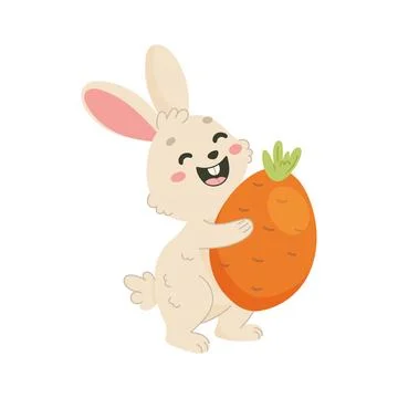 Happy Easter Bunny Holding a Giant Carrot  Cute Spring Clipart Illustrazione stock